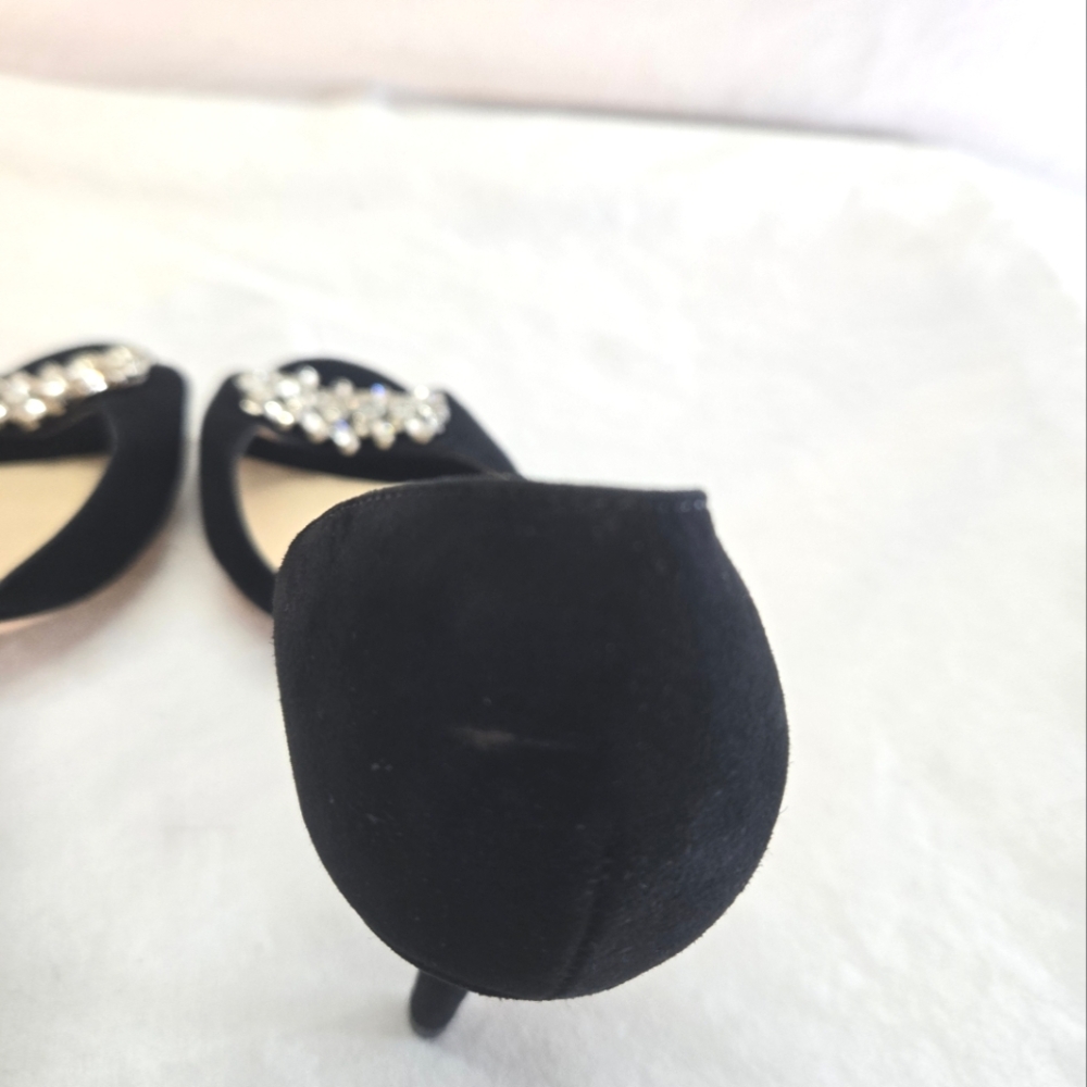 Jimmy Choo Women's 39.5 Black Suede Crystal Embellished Sandal Heels Pump New - Picture 7 of 11